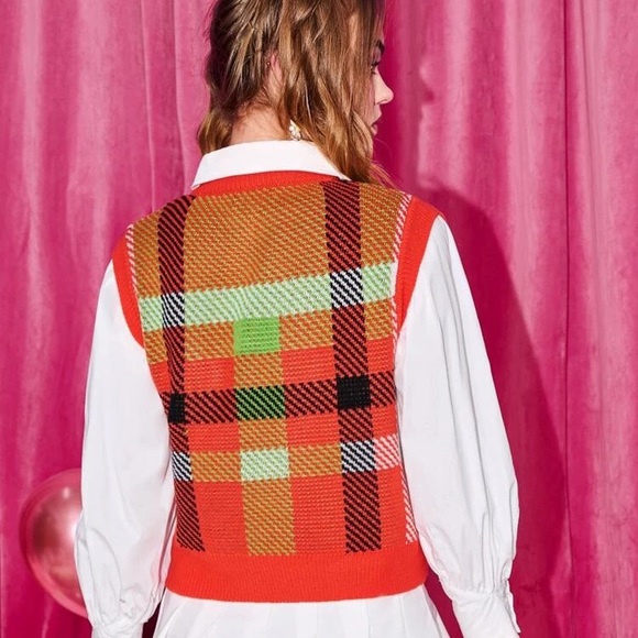 Cute Orange and Green Plaid Vest - Picture 4 of 6